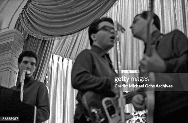 The Four Seasons perform on stage at the WMCA Good Guys concert on November 1, 1964 in New York City, New York.