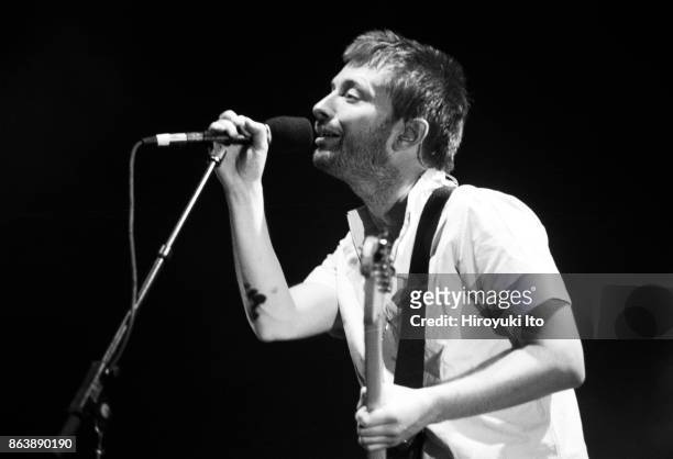 Thom Yorke of Radiohead performing at Madison Square Garden on Tuesday night, August 7, 2001.
