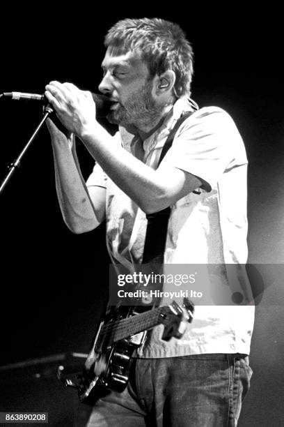 Thom Yorke of Radiohead performing at Madison Square Garden on Tuesday night, August 7, 2001.