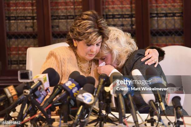 Attorney Gloria Allred and her client Heather Kerr speak during a press conference regarding the sexual assault allegations that have been brought...