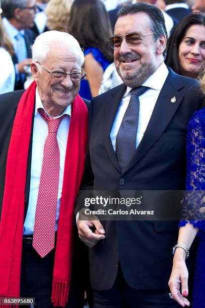 Angel Garcia 'Padre Angel' and Miguel Duran attends the Princesa de Asturias Awards 2017 ceremony at the Campoamor Theater on October 20, 2017 in...