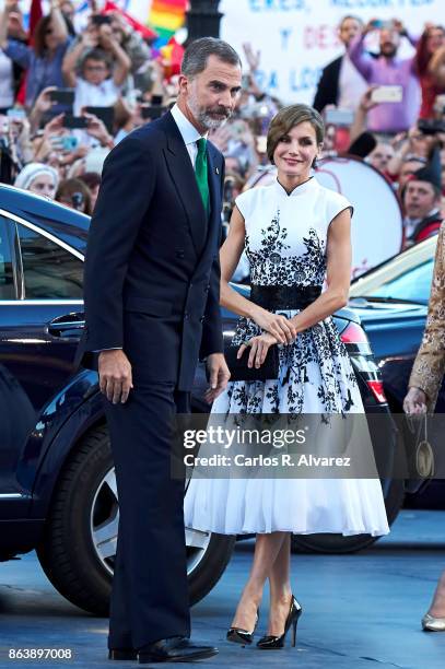 King Felipe VI of Spain and Queen Letizia of Spain attend the Princesa de Asturias Awards 2017 ceremony at the Campoamor Theater on October 20, 2017...