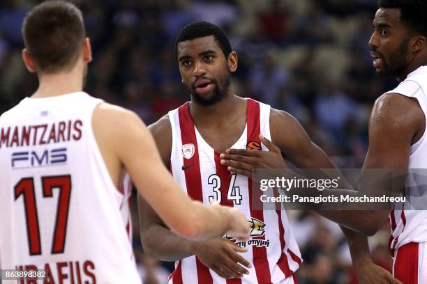 Hollis Thompson, #34 of Olympiacos Piraeus react during the 2017/2018 Turkish Airlines EuroLeague Regular Season Round 2 game between Olympiacos...