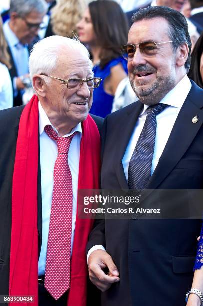 Angel Garcia 'Padre Angel' and Miguel Duran attends the Princesa de Asturias Awards 2017 ceremony at the Campoamor Theater on October 20, 2017 in...