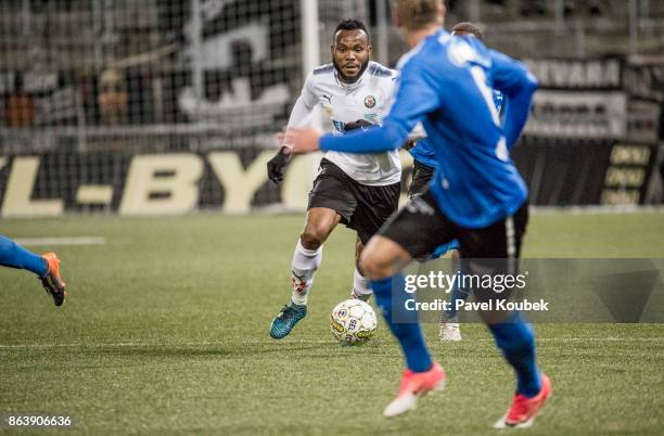 Michael Omoh of Orebro SK during the Allsvenskan match between Orebro SK and Halmstad BK at Behrn Arena on October 20, 2017 in Orebro, Sweden.