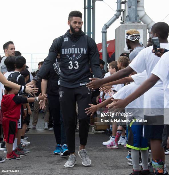 Allen Crabbe of the Brooklyn Nets participates in the Practice in the Park on October 14, 2017 at Brooklyn Bridge Park in Brooklyn, New York. NOTE TO...