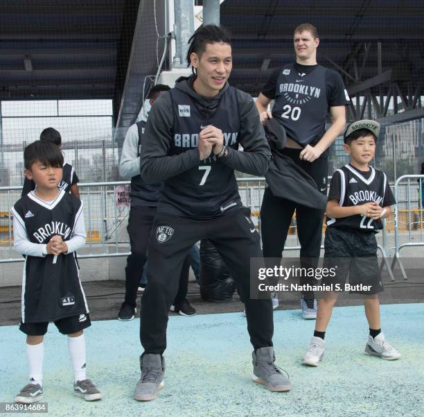 Jeremy Lin of the Brooklyn Nets participates in the Practice in the Park on October 14, 2017 at Brooklyn Bridge Park in Brooklyn, New York. NOTE TO...