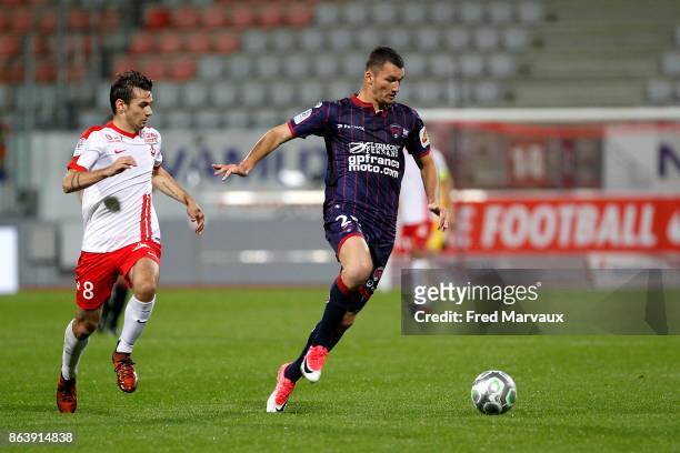 Vincent Marchetti of Nancy and Ludovic Ajorque of Clermont during the Ligue 2 match between Nancy and Clermont on October 20, 2017 in Nancy, France.