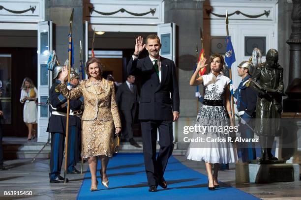 King Felipe VI of Spain , Queen Letizia of Spain and Queen Sofia attend the Princesa de Asturias Awards 2017 ceremony at the Campoamor Theater on...