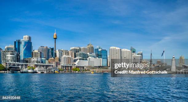 sydney skyline from darling harbour - darling harbour stock-fotos und bilder