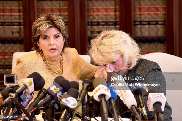 Attorney Gloria Allred and her client Heather Kerr speak during a press conference regarding the sexual assault allegations that have been brought...