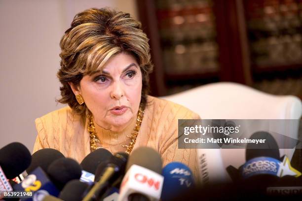 Attorney Gloria Allred and her client Heather Kerr speak during a press conference regarding the sexual assault allegations that have been brought...