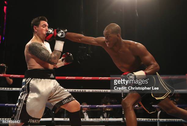 Michael "Venom" Page in action against Jonathan Castano in the Cruiserweight fight during the Hayemaker Ringstar Fight Night at O2 Indigo on October...