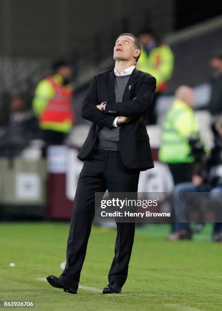 Slaven Bilic, Manager of West Ham United reacts during the Premier League match between West Ham United and Brighton and Hove Albion at London...