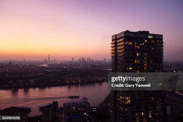 elevated view over city of london skyline - skyline dusk stock pictures, royalty-free photos & images