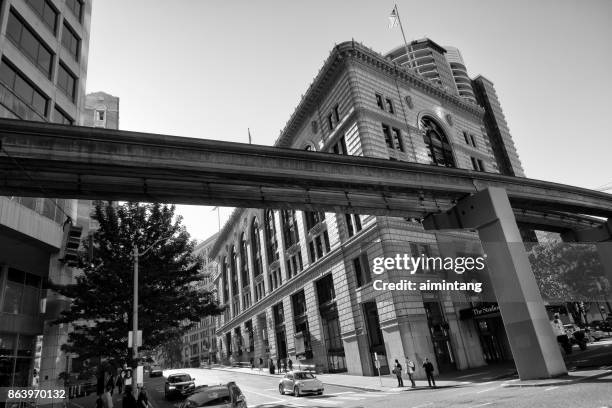 street view of 5th avenue in seattle - seattle monorail stock pictures, royalty-free photos & images
