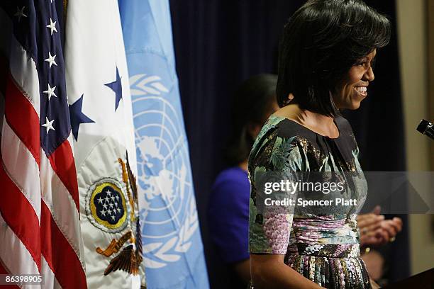 First Lady Michelle Obama appears at the United States Mission to the United Nations on May 5, 2009 in New York City. Obama will also be speaking...