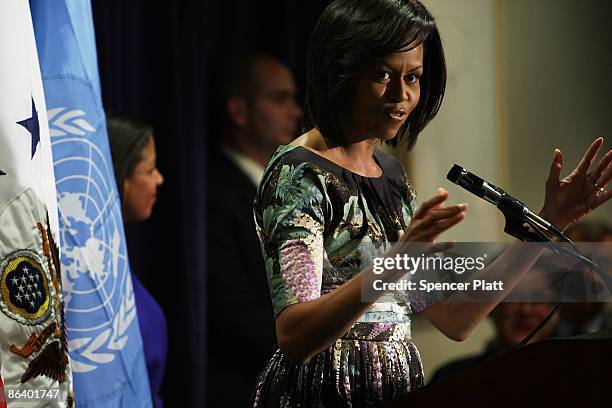 First Lady Michelle Obama appears at the United States Mission to the United Nations on May 5, 2009 in New York City. Obama will also be speaking...