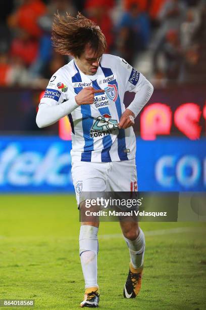 Jose Martinez of Pachuca celebrates after scoring the second goal of his team during the 10th round match between Pachuca and Toluca as part of the...