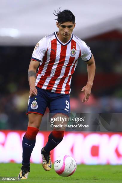 Alan Pulido of Chivas drives the ball during the 10th round match between America and Chivas as part of the Torneo Apertura 2017 Liga MX at Azteca...