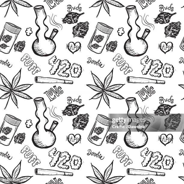 大麻雑草文化のマリファナの薬局ハンド パターンを描画 - bong点のイラスト素材／クリップアート素材／マンガ素材／アイコン素材