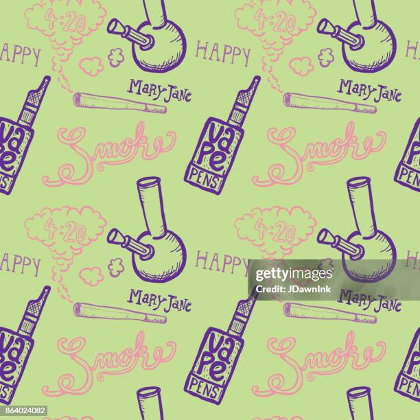 cannabis weed culture marijuana dispensary hand drawn patterns - vape pen stock illustrations