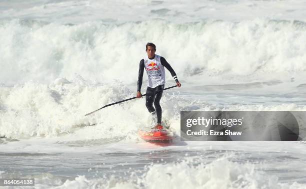 Kai Lenny competes in the Red Bull Heavy Water event at Ocean Beach on October 20, 2017 in San Francisco, California. The 7.5 mile course went from...