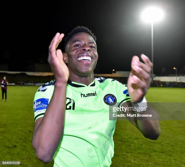Limerick , Ireland - 20 October 2017; Chiedozie Ogbene of Limerick FC celebrates after the SSE Airtricity League Premier Division match between...