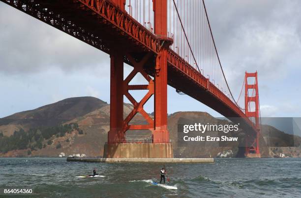 Mo Freitas competes in the Red Bull Heavy Water event at Ocean Beach on October 20, 2017 in San Francisco, California. The 7.5 mile course went from...