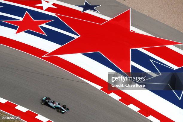 Lewis Hamilton of Great Britain driving the Mercedes AMG Petronas F1 Team Mercedes F1 WO8 on track during practice for the United States Formula One...