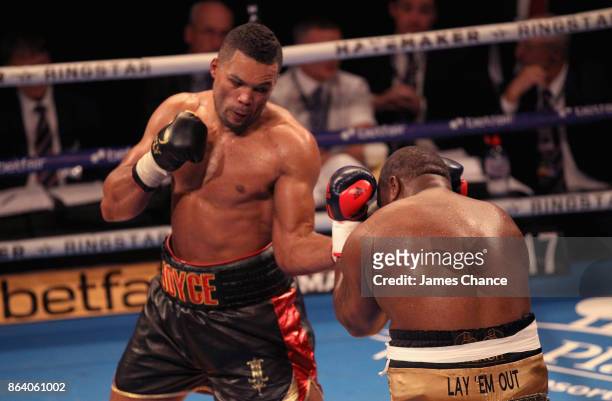 Joe Joyce punches Ian Lewison during the Heavyweight fight between Joe Joyce and Ian Lewison at The O2 Arena on October 20, 2017 in London, England.