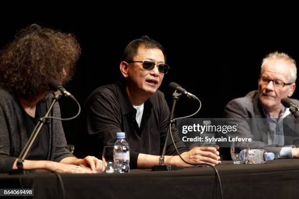 Thierry Fremaux and director Wong Kar-wai attend "Welcome to Wong Kar-wai" master class during 9th Film Festival Lumiere on October 20, 2017 in Lyon,...