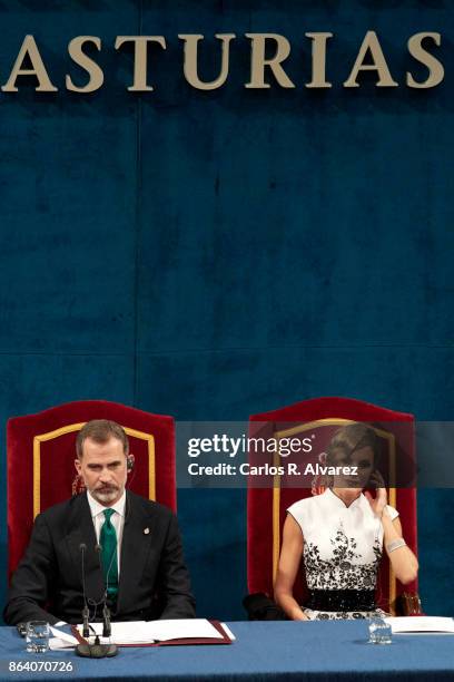 King Felipe VI of Spain and Queen Letizia of Spain attend the Princesa de Asturias Awards 2017 ceremony at the Campoamor Theater on October 20, 2017...