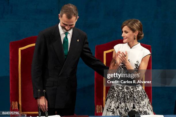 King Felipe VI of Spain and Queen Letizia of Spain attend the Princesa de Asturias Awards 2017 ceremony at the Campoamor Theater on October 20, 2017...