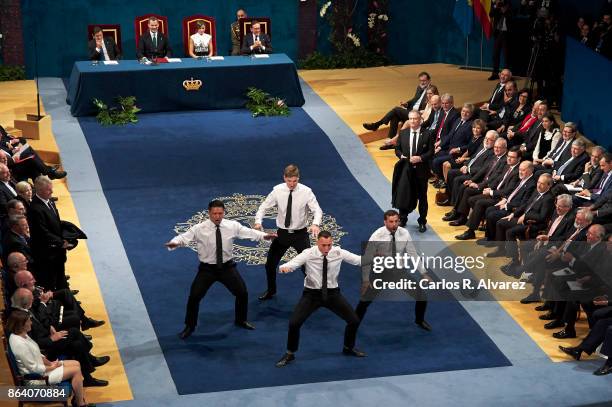 New Zealand All Blacks rugby players receive the Princesa de Asturias Awards 2017 for Sport at the Campoamor Theater on October 20, 2017 in Oviedo,...