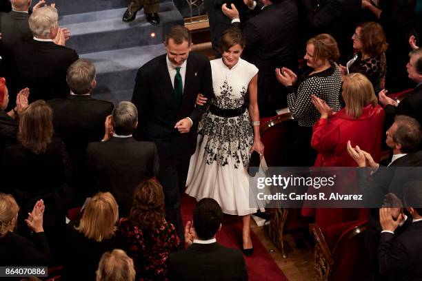 King Felipe VI of Spain and Queen Letizia of Spain attend the Princesa de Asturias Awards 2017 ceremony at the Campoamor Theater on October 20, 2017...