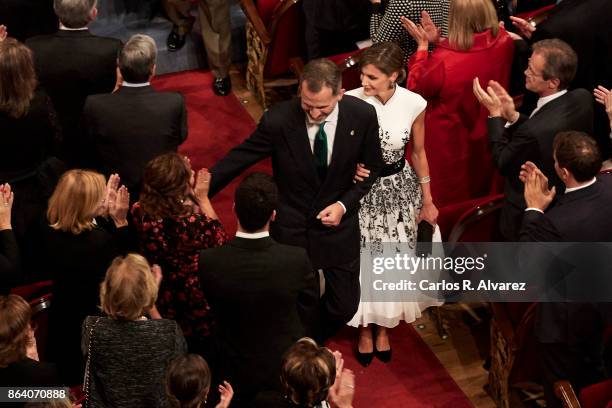 King Felipe VI of Spain and Queen Letizia of Spain attend the Princesa de Asturias Awards 2017 ceremony at the Campoamor Theater on October 20, 2017...