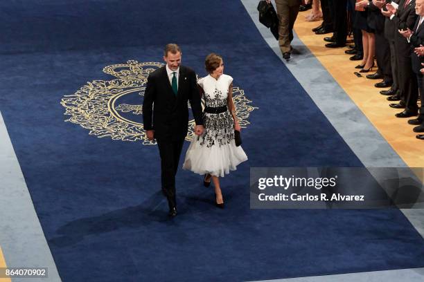 King Felipe VI of Spain and Queen Letizia of Spain attend the Princesa de Asturias Awards 2017 ceremony at the Campoamor Theater on October 20, 2017...