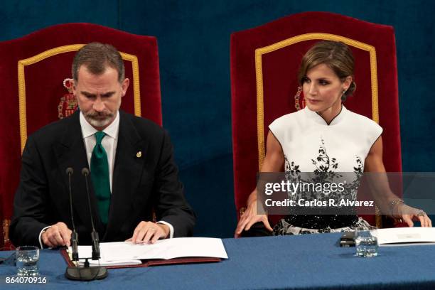 King Felipe VI of Spain and Queen Letizia of Spain attend the Princesa de Asturias Awards 2017 ceremony at the Campoamor Theater on October 20, 2017...