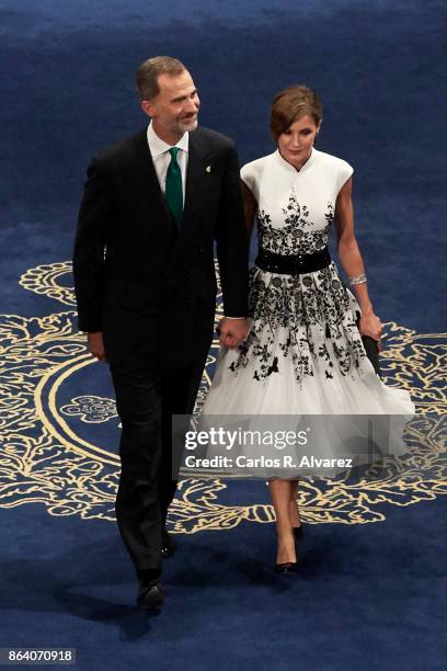 King Felipe VI of Spain and Queen Letizia of Spain attend the Princesa de Asturias Awards 2017 ceremony at the Campoamor Theater on October 20, 2017...