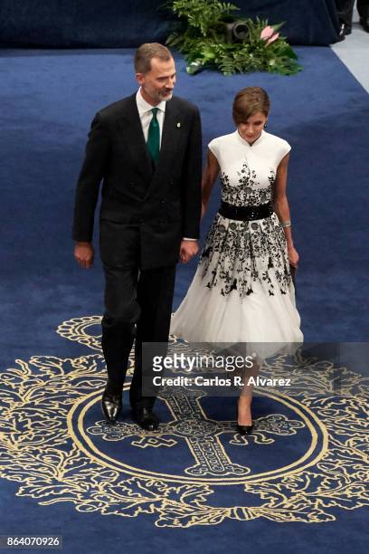 King Felipe VI of Spain and Queen Letizia of Spain attend the Princesa de Asturias Awards 2017 ceremony at the Campoamor Theater on October 20, 2017...
