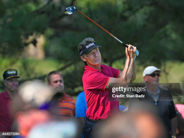 Bernhard Langer plays a tee shot on the second hole during the first round of the PGA TOUR Champions Dominion Energy Charity Classic at The Country...