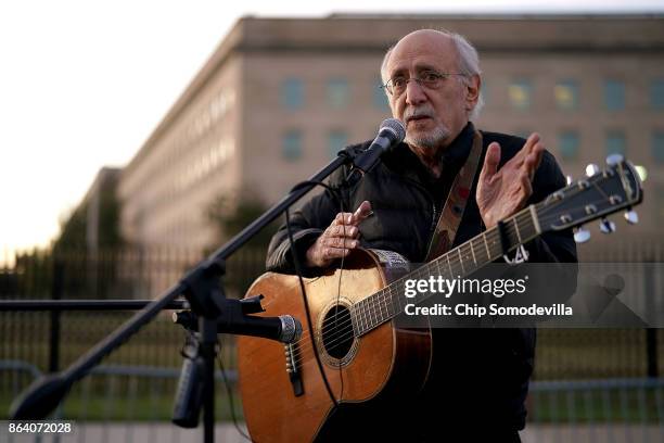 Peter Yarrow, founding member of the legendary folk group Peter, Paul and Mary, sings and speaks about the 1967 March on the Pentagon during a vigil...