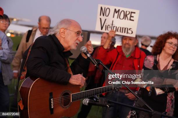 Peter Yarrow, founding member of the legendary folk group Peter, Paul and Mary, sings and speaks about the 1967 March on the Pentagon during a vigil...