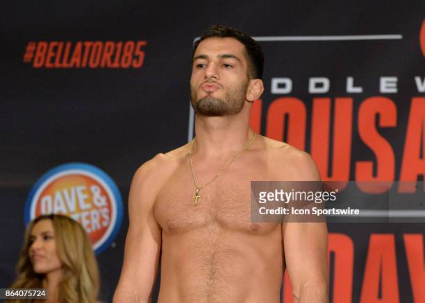 Gegard Mousasi pose for photos at the weigh-in. Gegard Mousasi will be challenging Alexander Shlemenko in a Middleweight bout on October 19, 2017 at...