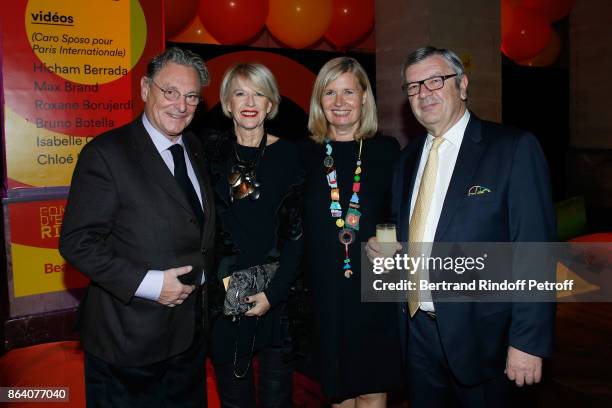 Artist Gerard Garouste, Director of the Ricard Foundation, Colette Barbier, guest and President of the Ricard Foundation, Philippe Savinel attend the...