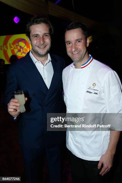Paul-Charles Ricard and Chef Philippe Mille attend the "Bal Jaune Elastique 2017" : Dinner Party at Palais Brongniart during FIAC on October 20, 2017...
