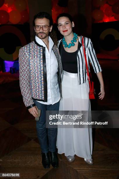 Galerist Lorenzo Fischi and Laura Salas Redondo attend the "Bal Jaune Elastique 2017" : Dinner Party at Palais Brongniart during FIAC on October 20,...