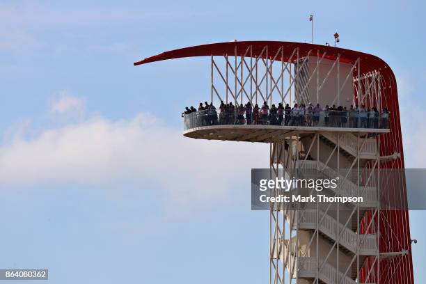 General view of the tower during practice for the United States Formula One Grand Prix at Circuit of The Americas on October 20, 2017 in Austin,...