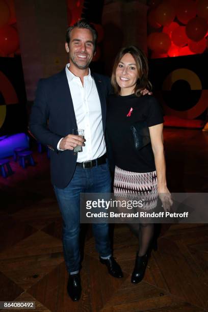 Charles Watine and actress Shirley Bousquet attend the "Bal Jaune Elastique 2017" : Dinner Party at Palais Brongniart during FIAC on October 20, 2017...
